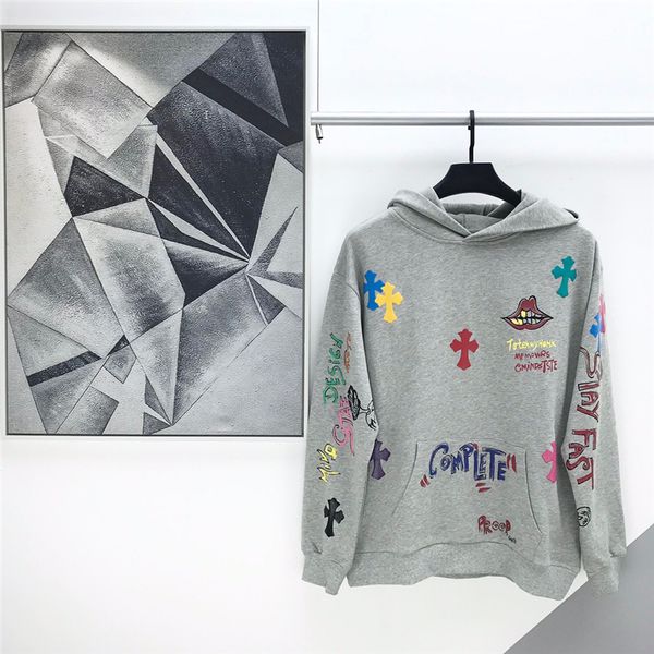 

модный бренд crosin с капюшоном свитер с капюшоном мужская граффити письмо пересекают пальто пары, Black