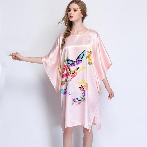 Damen-Nachtwäsche, übergroß, Sommer, rosa, sexy Seide, Viskose, Heimkleid, Damen, lässiges Nachthemd, Schlafshirt, Robe, Kleid, Kimono, Bademantel, Übergröße 6X