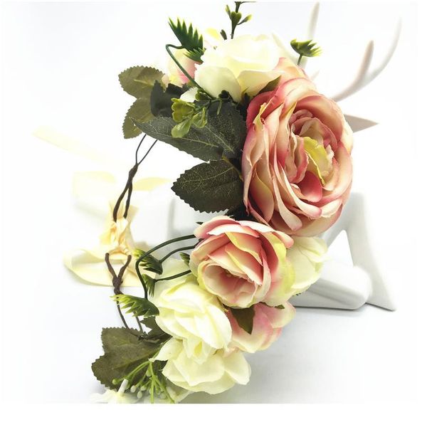 

rose flower crown floral headband garlands women girls hair accessories bride wedding flower wreath headdress o qylbvm