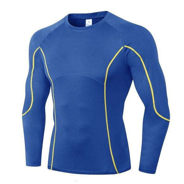 

long sleeve running sports t shirt men muscle bodybuilding clothing quick dry gym compression tights shirt fitness sportswear, Black;blue
