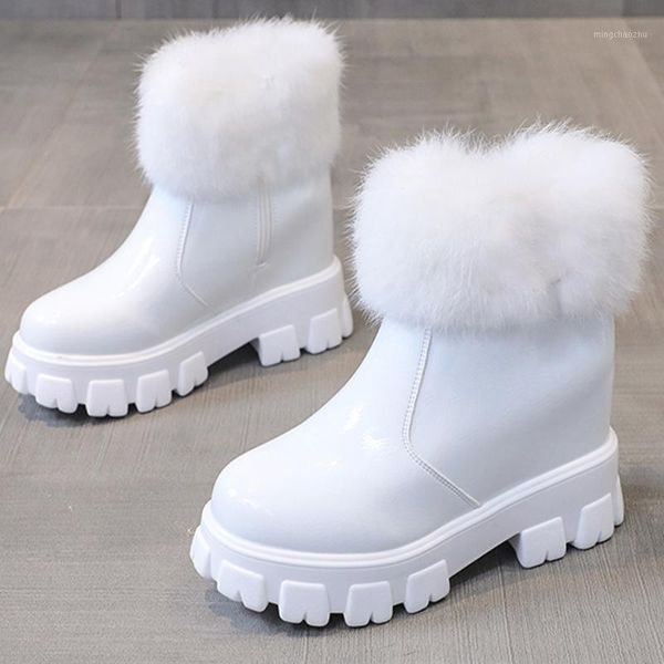 

boots white high-heeled thick-soled women snows hair creasing heigh fur integrated ankle wool warm furry shoes1, Black