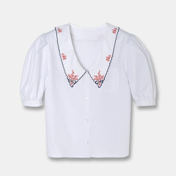 

women shirt embroidered collar shirt white female 2020 new bubble sleeve