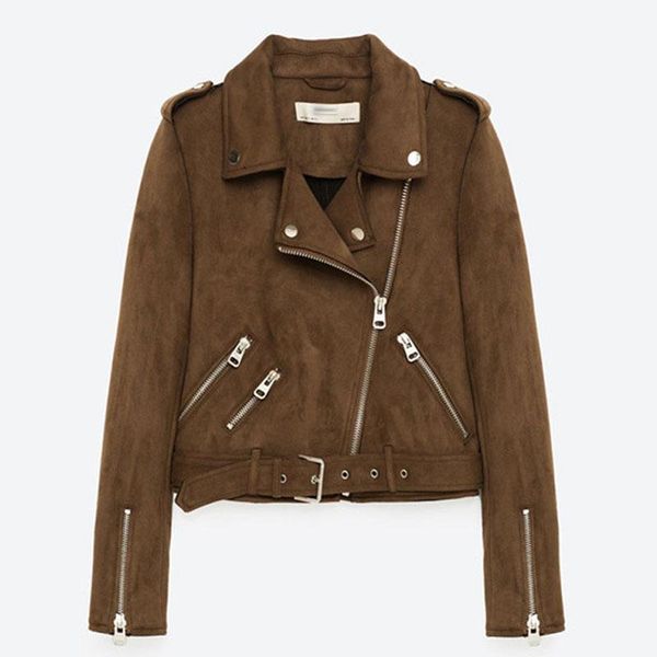 

2020 apparel zipper basic suede jacket coat motorcycle jacket women outwear brown belted short winter pu leather coat vkco1021, Black;brown