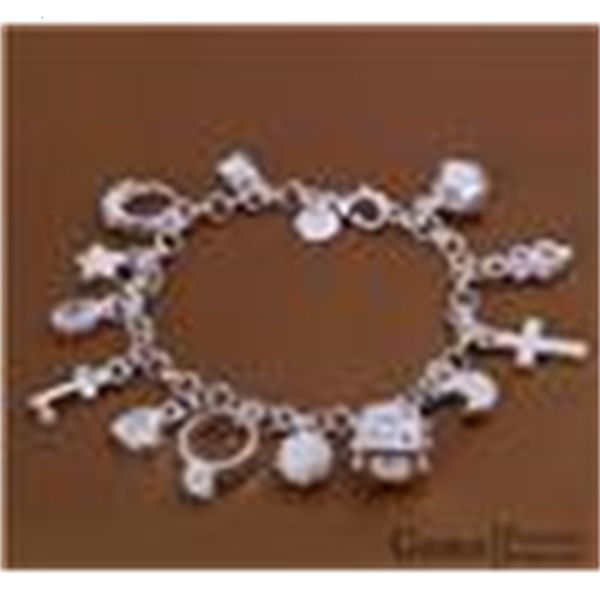 

jewelry h144 fashion 925 silver charm 13 pendants bracelet, Golden;silver