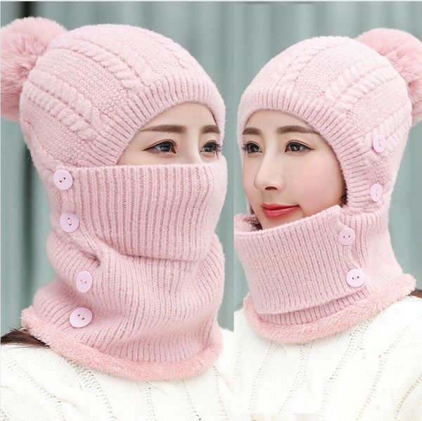 

women knitted beanie patchwork color fashion thickened cap outdoor winter warm windproof hat neckerchief two piece set dda804, Blue;gray