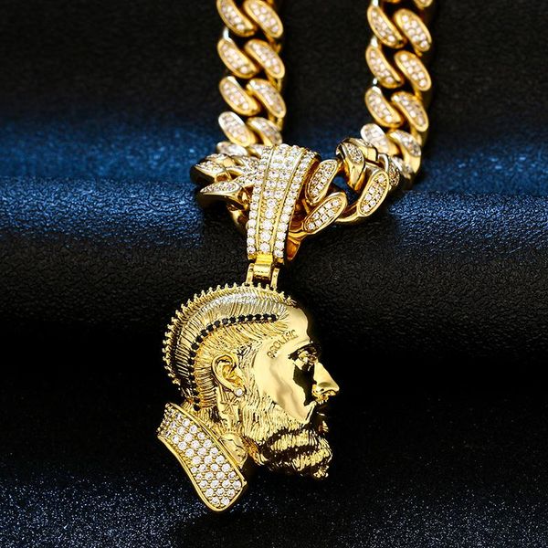 

chains nipsey hussle head iced out pendant necklace for men hip hop jewelry copper fashion charm zircon with cuban chain, Silver
