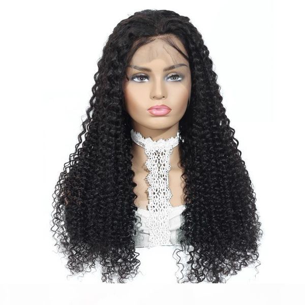 

130% 150% 180% kinky curly lace front human hair wigs for women 13x4 lace front wig remy malaysian kinky curly wig, Black;brown