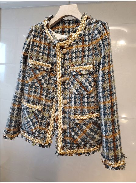 

2021 spring crew neck long sleeve coat tweed blue pink fashion womens clothes sh, Black;brown