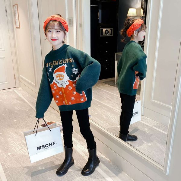 

winter new 2020 girl's middle big children's wind plush thickened christmas sweater bottom coat, Blue
