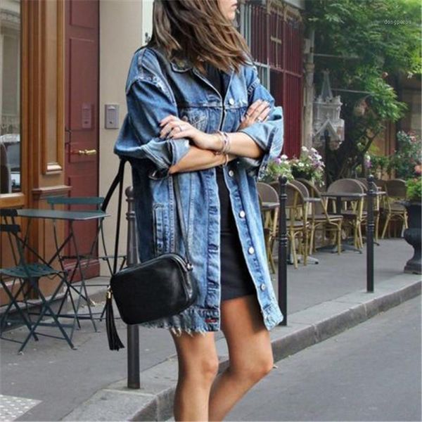 

denim jacket fall 2019 women's hole patch denim ripped jeans distressed jacket coat outwear veste femme chaqueta muje1, Black;brown