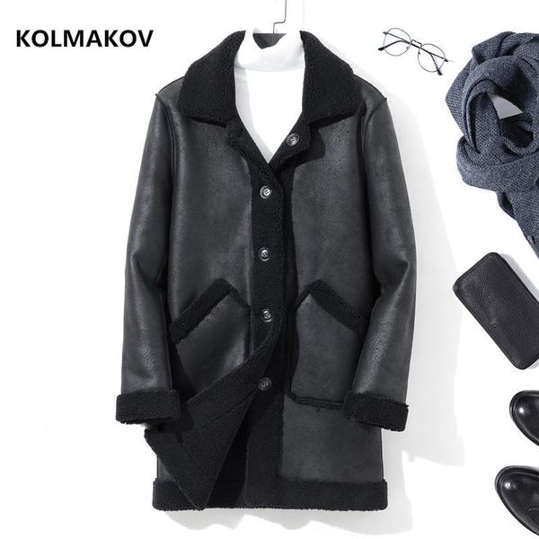 

2019 winter double sided jacket men's casual suede like velvet lamb hair coats men classic overcoat trench coat1, Black
