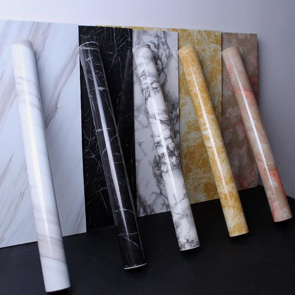 

self adhesive marble wallpapers effect waterproof thick pvc wall papers kitchen cabinet home decor stickers roll papel de parede