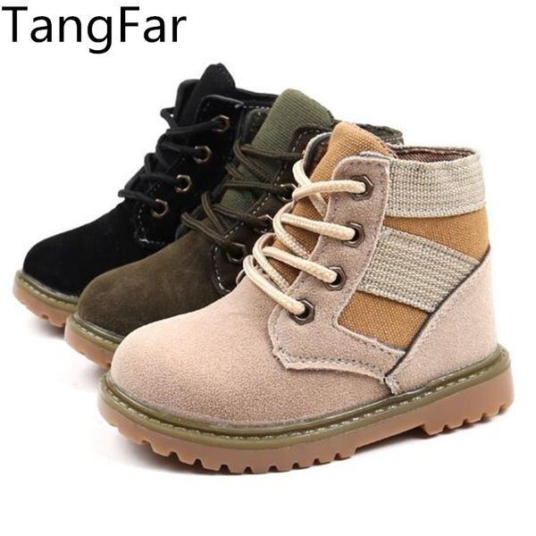 

boy girl ankle boots leather children black army boot autumn kids sport botas non-slip toddler sneaker q0112, Black;grey