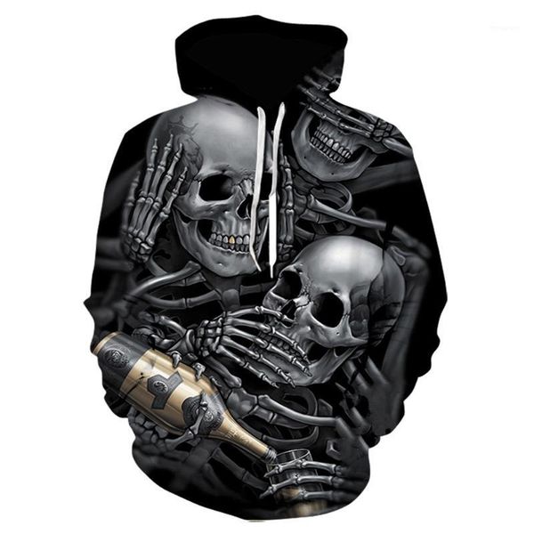

2020 new spring horror drink skull harajuku 3d print pullover men's hoodie sweatshirt fashion mens clothing brand casual coat1, Black