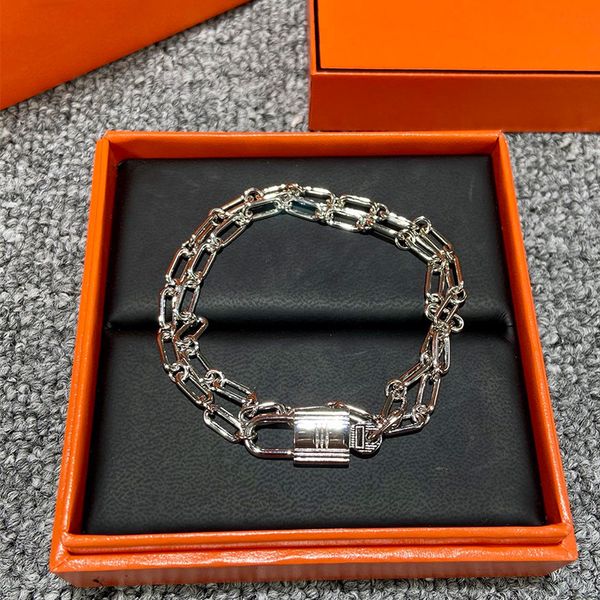 

famous brand h buckle titanium alloy men's bracelet designer luxury 925 silver ladies bracelet hip hop bracelet ladies jewelry original, Golden;silver