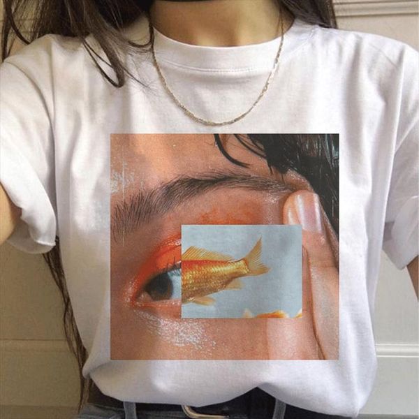 

new korean shirt style picture puzzle kawaii funny printing series polyester short sleeved t shirt large size women clothes, White