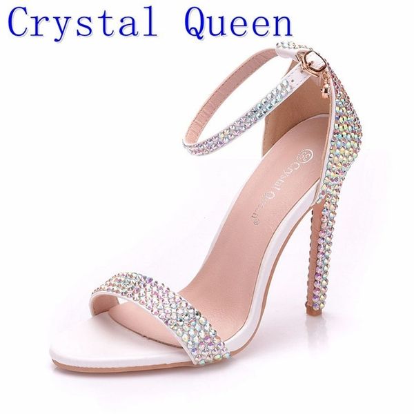 

crystal queen sandals high heels ankle wrap gladiator sandal shoes women stiletto heel wedding rhinestone concise sandal shoes y200405, Black