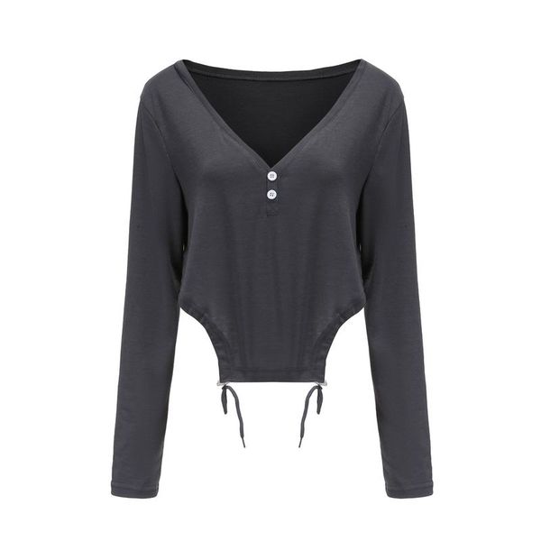 

2021 autumn and winter new amazon ebay women's solid color long-sleeved v-neck lace-up fashion t-shirt bottoming shirt top, White