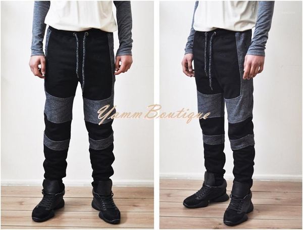 

men's biker drop crotch shadow joggers - black panel elastic band trouser1