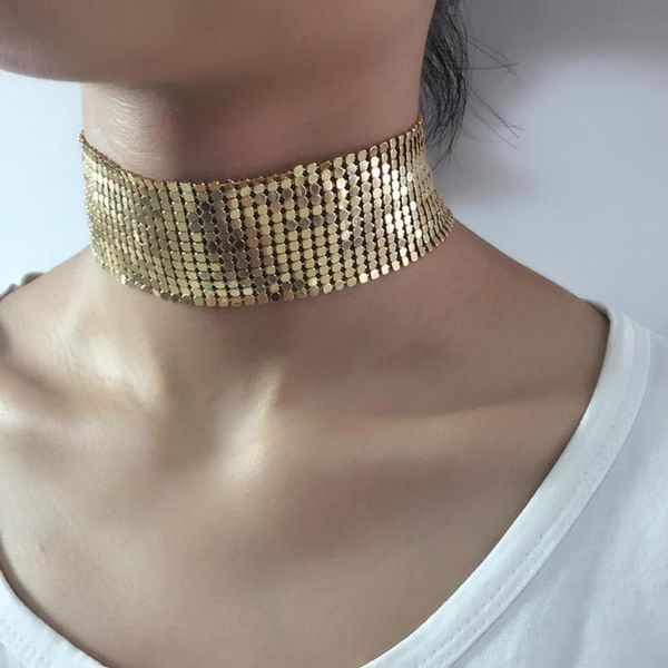

chokers women's fashion punk style sequins wide mesh choker necklace statement jewelry, Golden;silver