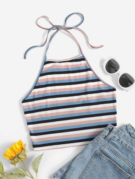 

solid rib-knit halter u1rz#, White