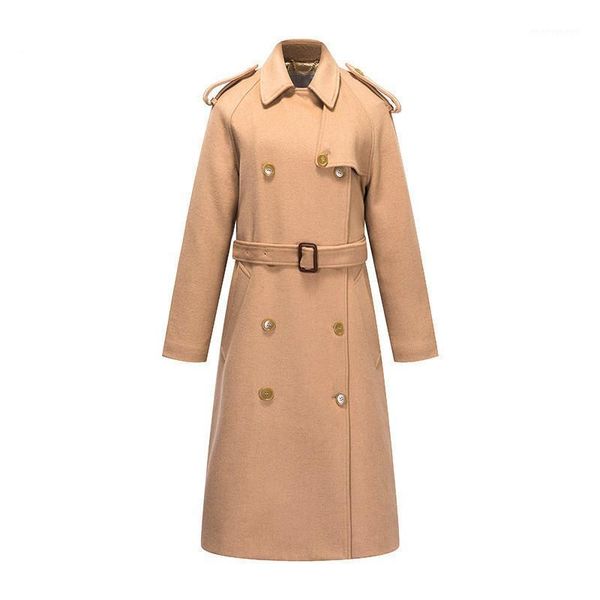 

women's wool & blends autumn and winter women's long woolen coat loose knee-length comfortable british double-breasted belted slim, Black