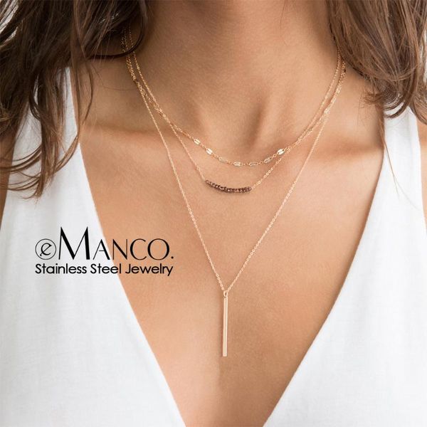 

chokers 316l stainless steel necklace women layered gold-color chain sets crystal pendants necklaces for, Golden;silver