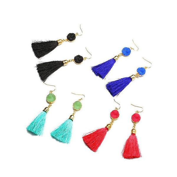 

latest style earrings long tassels natural stone ear stud macrame pendant earrings ea sqcfop new_dhbest, Silver