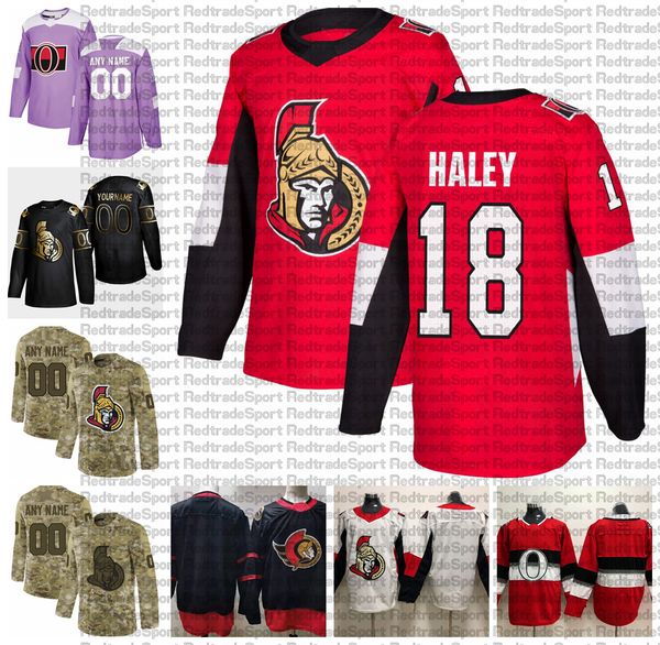 

2021 customize #18 micheal haley ottawa senators jerseys golden edition camo veterans day fights cancer custom stitched hockey jerseys, Black;red