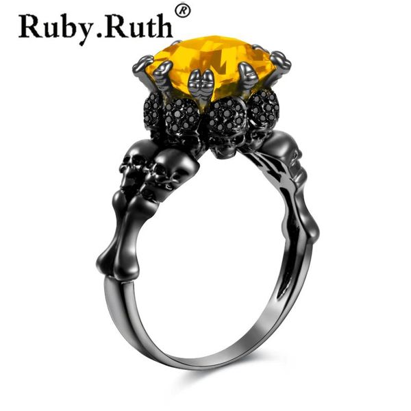 

wedding rings vintage skull cz stone black ring for women gift, Slivery;golden