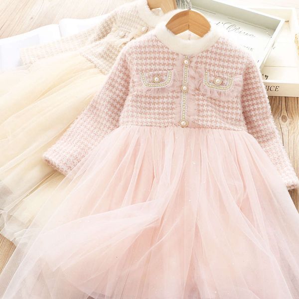 

mh temperament 2020 girl's new small fragrance mink veet drs children's thickened sweater princs skirt 1110, Red;yellow