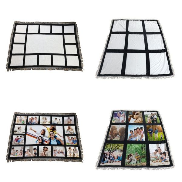 

125 * 150 см сублимационные пустые одеяло 9 панелей квадратные diy печатные коврики 15 панель кисточек диван коврик бархат 47jm g2