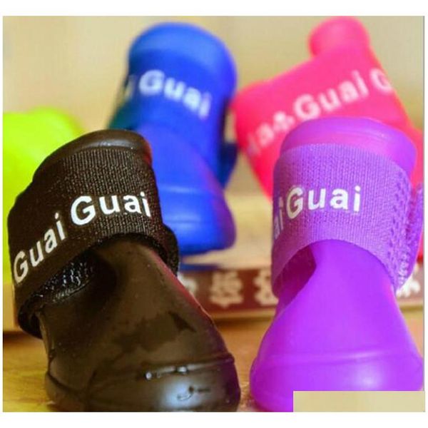 

cw008 waterproof dog's shoes, 4pcs/set colorful pet shoes, lovely portable pet boots anti slip skid rain shoes size s m l uu0pf