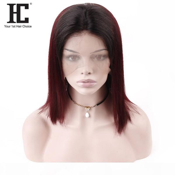 

short human hair bob wigs for women ombre 1b 99j remy brazilian lace front human hair wigs plucked with baby hair hc product, Black