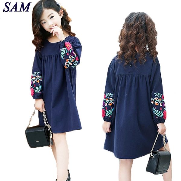 

girls cute embroidered long sleeves dress autumn new large children's cotton lantern sleeve doll dresses kids clothes y200102, Red;yellow
