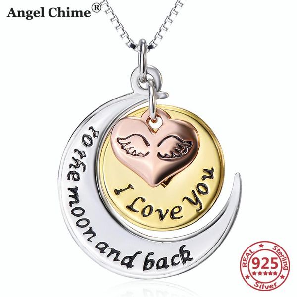 

pendant necklaces angel chime moon heart 925 sterling silver necklace lettering engrave chain women jewelry trendy gifts