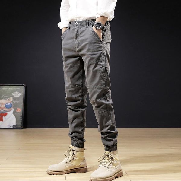 

fashion designer men jeans casual spliced overalls cotton cargo pants outdoor training trousers streetwear hip hop joggers, Blue