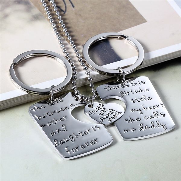 

boniskiss new fashion keychain necklace sets heart pattern alloy jewelry letter " dad dughter mommy"charm gift for family christma, Silver