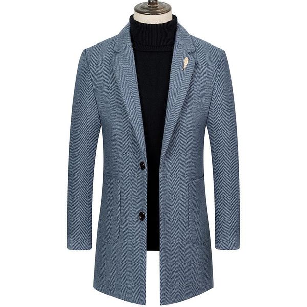 

2020 new autumn and winter windbreaker men's chinese korean version casual and handsome, slim fit cotton woolen overcoat, Black