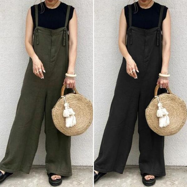 

vintage suspender overalls women's summer jumpsuits 2020 zanzea casual solid long playsuits female solid trousers plus size 5xl1, Black;white