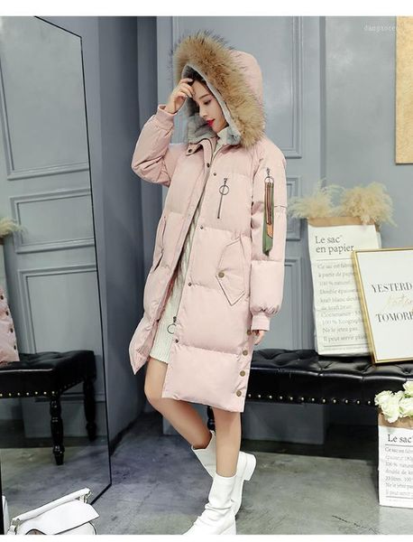 

winter jacket women down cotton padded jacket 2020 new korean print long hooded natural fur coats female parkas outwear lx23101, Black