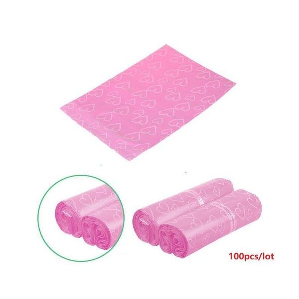 

100pcs/lot pink poly pe mailer express bag 38*52cm mail bags love heart envelope self-seal plastic bags for jewelry girl's gift bags