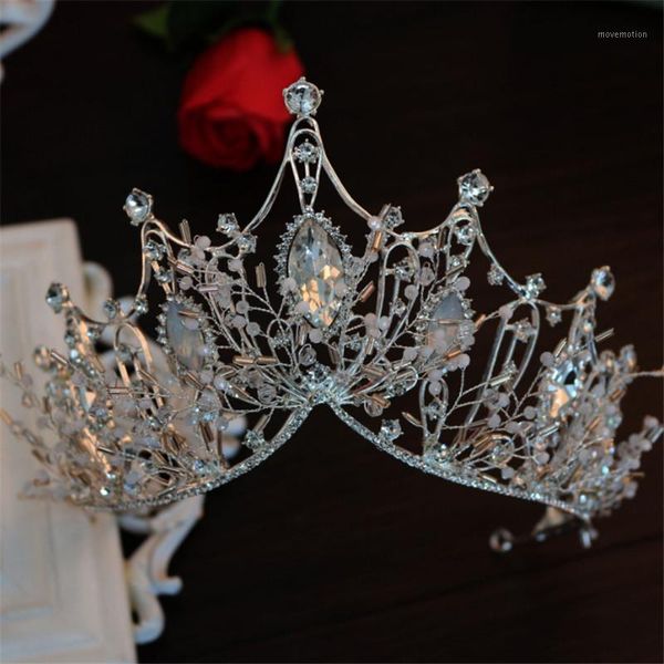 

crystal pearl wedding tiara crown queen women luxury bridal headband hair accessories flower crowns hair jewelry1, Golden;silver