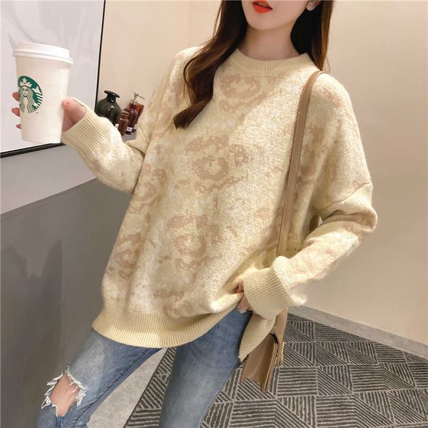 

2021 new female shirt plus size long sleeve print new winter fashions the neck sweater ladies'sweaters iyef, White;black