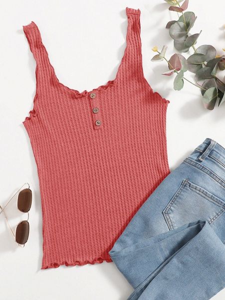 

lettuce trim waffle knit tank l49u#, White