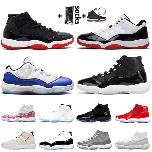 

bred concord jumpman 11 11s basketball shoes 25th anniversary metallic silver cap and gown women mens sneakers trainers, White;red