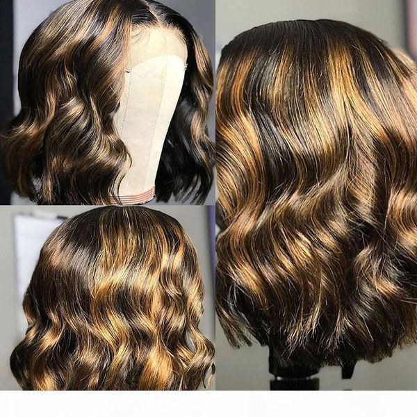 

glueless full lace wig highlight blonde 13x6 lace front human hair wigs with baby hair brazilian wavy bob for women natural hairline, Black