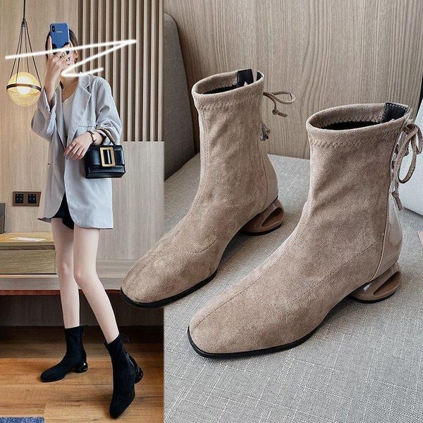 

boots socks heels brand women's shoes winter footwear round toe boots-women stockings mid calf fashion mid-calf 2020 low, Black