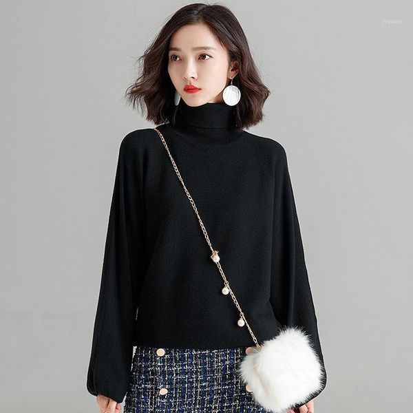 

autumn and winter new shirt women's lazy wind sweater women's head loose bottoming high collar sweater1, White;black