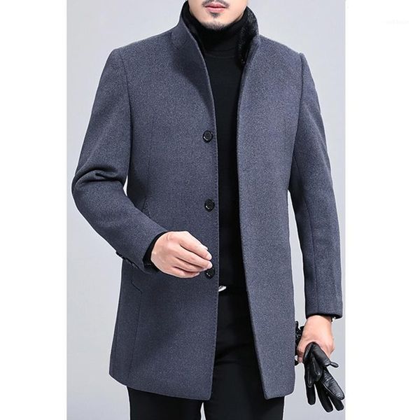 

2019 spring&autumn trench coat for jackets men wool coat business casual jackets windproof slim pea woolen jacket-c1, Black